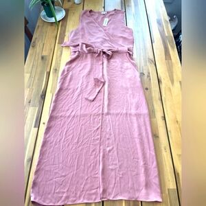 Nwt River Island Women's Pink Tie Front Midi Sundress With Pockets Size 14‎